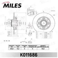 Диск тормозной CITROEN C4 04-/PEUGEOT 308 07- задний с подшипником K011686 MILES K011686