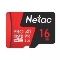 Карта памяти Netac microSDHC 16 ГБ Class 10, V10, A1, UHS-I U1, R 100 МБ/с, адаптер на SD, 1 шт., черный/красный