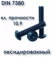 Винт с полукруглой головкой, М6х10, ISO 7380 / ГОСТ 28963-91, чёрный, под шестигранник, 10 шт