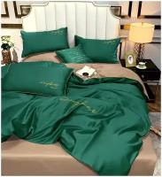 Комплект постельного белья Winni Жатка Сатин на резинке Зелено Коричневый - Семейный
