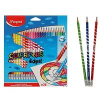 Карандаши 24 цвета, Maped Color Peps Oops, пластиковые, с ластиком, европодвес