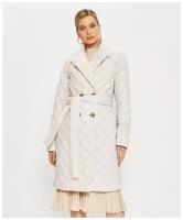 куртка Electrastyle, демисезон/зима, удлиненная, силуэт прямой, стеганая, пояс/ремень, подкладка, карманы, без капюшона, размер 48, бежевый