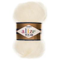 Пряжа для вязания Ализе Ангора Реал 40 (ALIZE Angora Real 40) цвет №01 экрю, комплект 2 моточка, 40% шерсть, 60% акрил, 2 х 100 г х 480 м