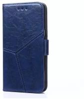 Чехол-книжка MyPads для Huawei nova 5T из качественной импортной кожи прошитый по контуру с необычным геометрическим швом цвет синий