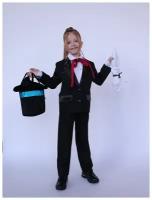 Детский праздничный костюм-смокинг с атласными лацканами на девочку 146