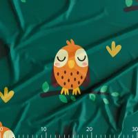 Ткань для шитья дьюспо с дизайнерским принтом Спящая сова, купон 100х150 см, плотность 84 г. м2