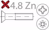 Винт DIN 965 Z с потайной головкой шлиц - PH, PZ М4х14 4.8 Vn014040014Z