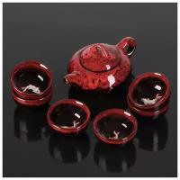 Набор для чайной церемонии «Лунное озеро», 7 предметов: чайник 150 мл, 6 пиал 50 мл, цвет красный