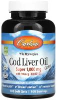 Carlson Labs Wild Norwegian Cod Liver Oil Gems | 100 капсул | Омега-3 ЭПК и ДГК | Витамины А и D3