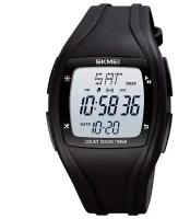 Часы наручные мужские, женские электронные спортивные квадратные SKMEI 1610 черные с секундомером и будильником