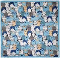 Платок Яркие Летние коты голубой/ Платок на голову / Шейный платок / Платок на сумку / Косынка на пляж