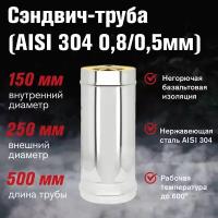 Сэндвич-труба Нерж+Нерж (AISI 304 0,8мм/0,5мм), L-0,5м (150x250)