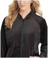 Толстовка DKNY XL черная бархатная с лого по всей поверхности Women's Sport Velour Logo-Print Bomber Jacket Black