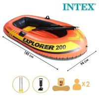 Лодка Explorer 200, 2 местная, 185 х 94 х 41 см, от 6 лет, до 95 кг, вёсла, насос, 58331NP INTEX