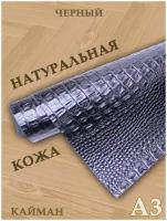 Кожа натуральная/Формат А3/Кожа рептилии Кайман 1,2-1,4мм цв. черный крокодил