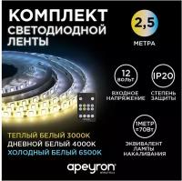 Светодиодная лента Apeyron 14,4W/m 60LED/m 5050SMD теплый белый/холодный белый 2,5M 10-222