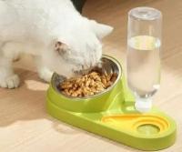 Миска для корма 2 в 1 для кошек и собак с автоматическим дозатором воды для домашних животных