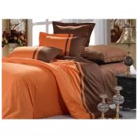 2 спальное сатиновое постельное белье однотонное оранжевое
