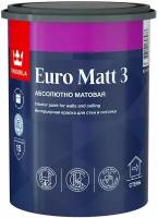 Краска Tikkurila Euro Matt 3 для стен и потолков, глубокоматовая латексная, база A, 0.9л