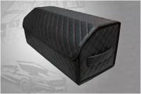 Органайзер в багажник автомобиля 70х30х30 рисунок квадрат черный/строчка красная/черная окантовка/саквояж/бокс/кофр для авто