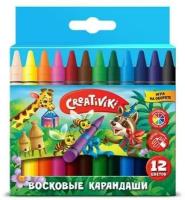 Карандаши восковые 12 цветов Creativiki (L=88мм, D=8мм)