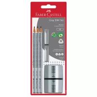 Faber-Castell Набор карандашей чернографитных Grip 2001 B, 3 шт, ластик-колпачок 2 шт и точилка (117098) серый 3 шт