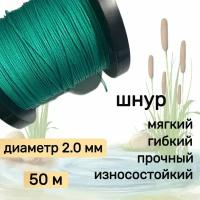 Шнур для рыбалки плетеный DYNEEMA, высокопрочный, зеленый 2.0 мм 200 кг на разрыв Narwhal, длина 50 метров