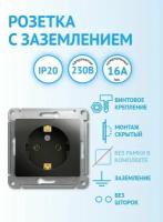 Механизм розетки с заземлением антрацит Schneider Electric Glossa