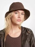 Панама Michael Kors OS коричневая в монограмму с золотистой фурнитурой Logo Print Organic Cotton Blend Bucket Hat