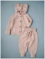 Комплект одежды Ниточки-клубочки детский, брюки и кофта, повседневный стиль, капюшон, карманы, манжеты, размер 68, розовый