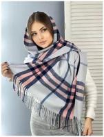 Палантин шарф кашемировый женский в клетку теплый в подарок