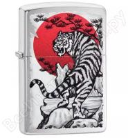 Зажигалка ZIPPO Asian Tiger с покрытием Brushed Chrome, латунь/сталь, серебристая, 38x13x57 мм