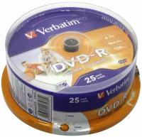 Компакт диск Verbatim DVD-R Printable, скорость записи 16x, Azo Wide, 4,7 гб, 25 шт (43538)