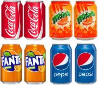 Набор газированных напитков Fanta, Pepsi, Coca-Cola, Mirinda, (Афганистан), ( 8 банок по 0.3 л)