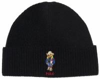 Шапка POLO RALPH LAUREN OS мужская черная бини с отворотом и лого медведем