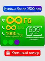 Сим карта / Безлимитный интернет / Красивый номер / 699 руб / мес