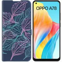 Чехол-книжка Krutoff Eco Book для Oppo A78 4G Листья паттерн (синий)