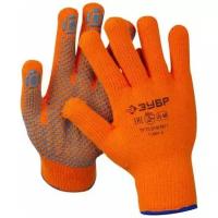 Утеплённые перчатки ЗУБР ангара, акрил с начёсом, покрытие ПВХ (точка), сигнальный цвет, размер S-M