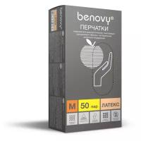 BENOVY, Перчатки латексные опудренные гладкие, 50 пар (M)