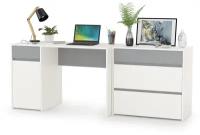 Компьютерный стол Торонто с комодом, цвет белый шагрень/стальной серый, ШхГхВ 200х53,1х75,3 см, универсальная сборка