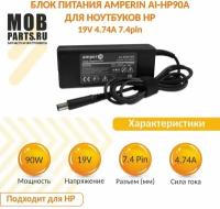 Блок питания (сетевой адаптер) Amperin AI-HP90A для ноутбуков HP 19V 4.74A 7.4pin