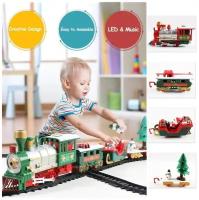 Новогодняя железная дорога, поезд, вагоны, локомотив в подарочном чемодане, Дед мороз