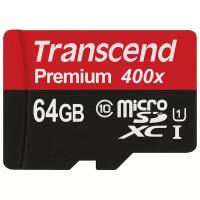 Карта памяти Micro SDXC 64Gb Transcend Class 10 + адаптер SD (TS64GUSDU1)