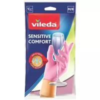 Перчатки Vileda Sensitive для деликатных работ, 1 пара, размер M, цвет розовый