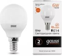Светодиодная лампа Gauss LED Elementary Шар 6W E14 420lm 3000K (упаковка 10 шт)