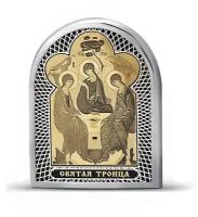 Икона Святая Троица из серебра с обсидиан