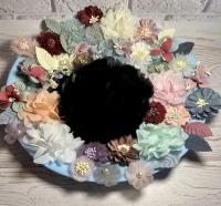 Цветы для рукоделия из ткани, с черным цветком из перьев ручной работы 10см