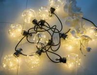 Гирлянда из лампочек BULBS BALLS, 10 тёплых белых LED-огней, 2.7+3 м, чёрный провод, уличная, Kaemingk (Lumineo)