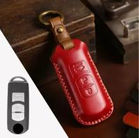 Защитный кожаный чехол брелок красный для smart смарт автомобильного ключа марки MAZDA 6 СХ-30 CX-5 CX-9 Мазда 2 3 5 сх-5 сх-9 из кожи ключница с в