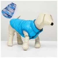 Куртка для собак двухсторонняя с принтом, размер 12 (ДС 28 см, ОГ 38 см, ОШ 27 см), голубая